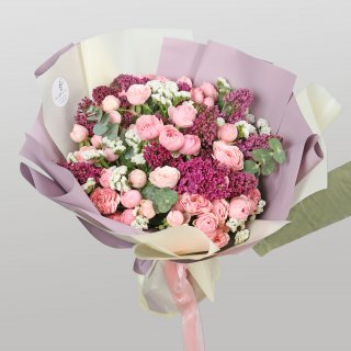 Букет из Сирени и Кустовых роз «Сиреневое очарование»