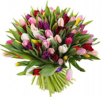 Букет из разноцветных тюльпанов 
