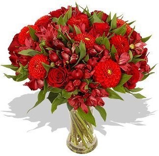 Букет из Роз, Альстромерий и Георгин «Багровый»