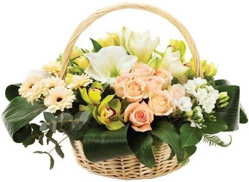 Композиция из Орхидей, Роз и Тюльпанов в корзине «Улыбка»