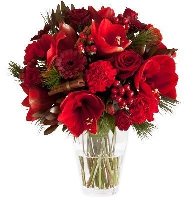 Букет из Сосновых веток, Гвоздик и Роз «Новогоднее восхищение»