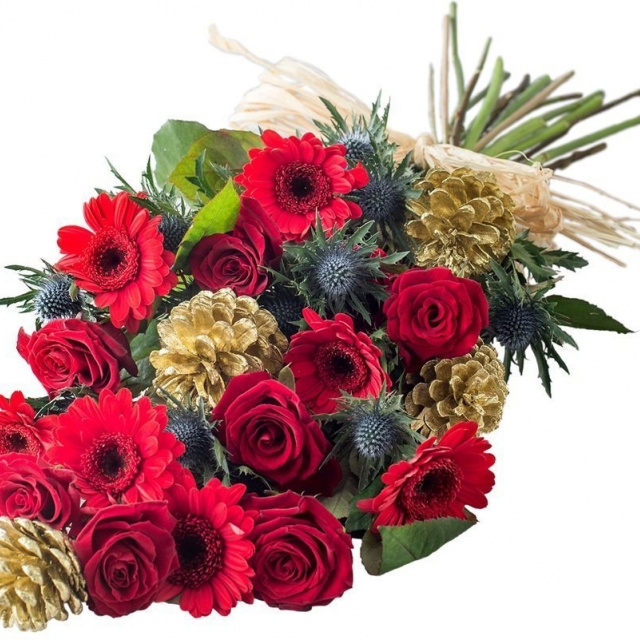 Букет из Роз, Гермини и Эрингиума «Снежинка»
