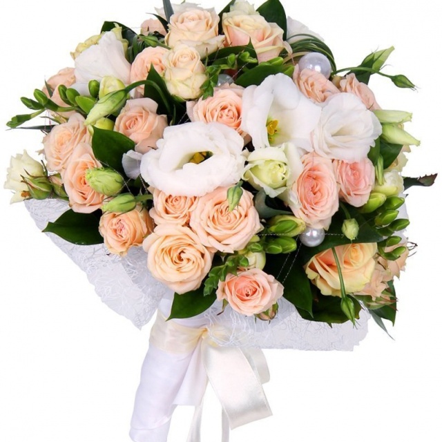 Букет из кустовых Роз, Фрезий и Лизиантуса «Алана»