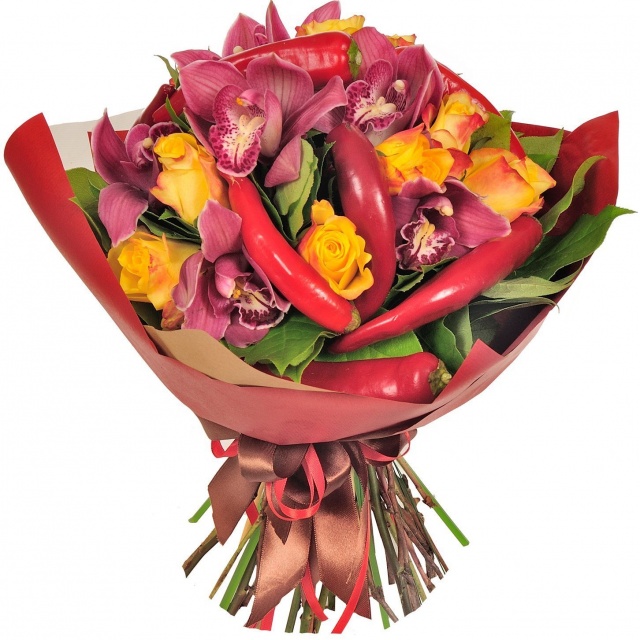 Букет из Роз и Орхидей «Изюминка с перцем»