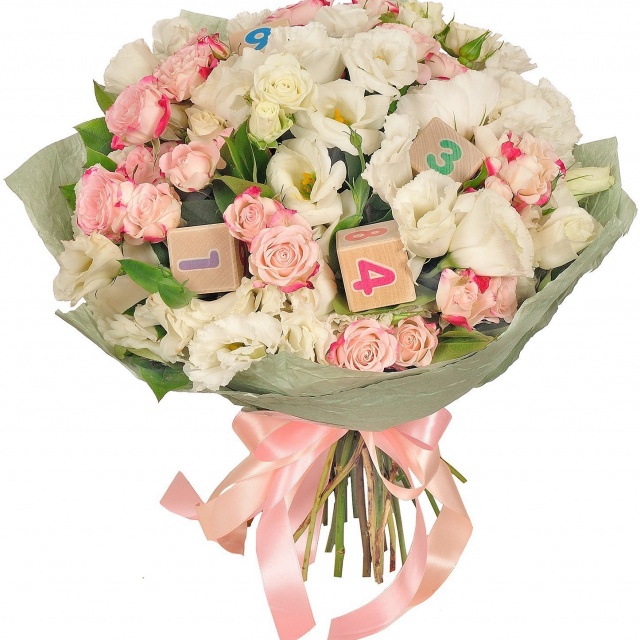 Букет из кустовых Роз и Лизиантуса «Первоклашка»