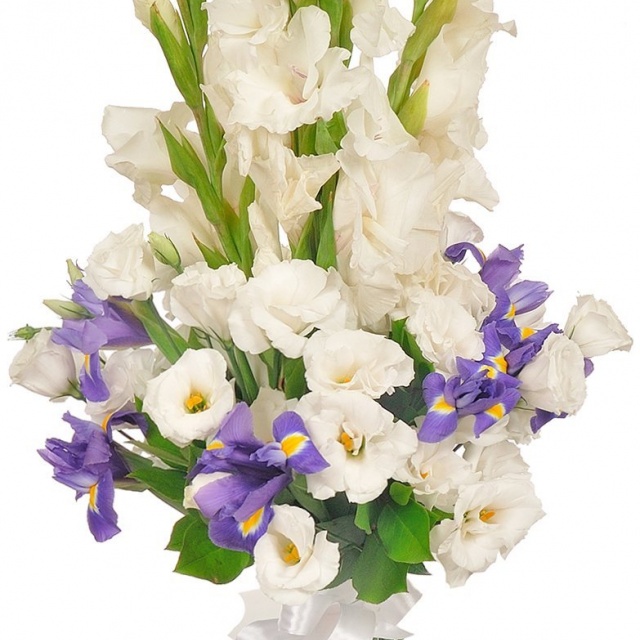 Букет из Ирисов, Лизиантусов и Гладиолусов «Школьный вальс»