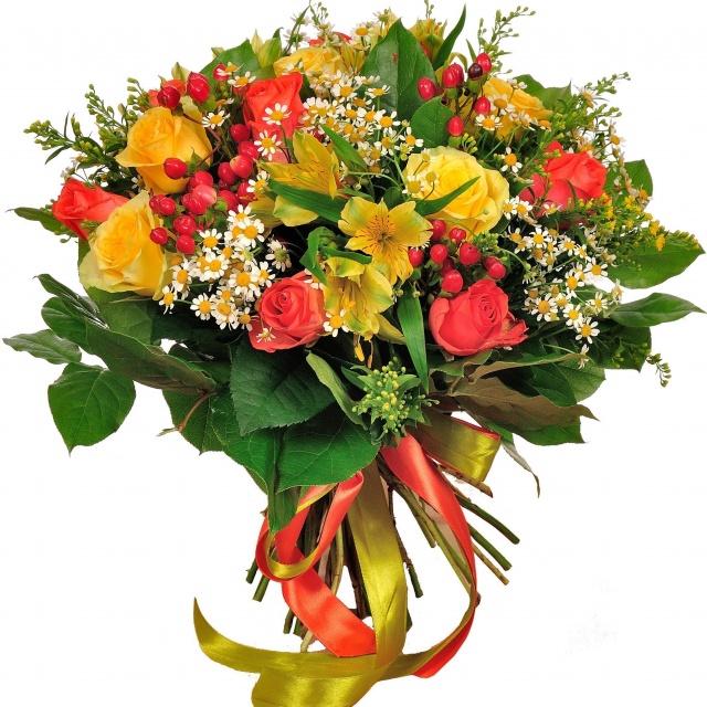 Букет из Роз, Ромашек и Альстромерии «Летний вечер»