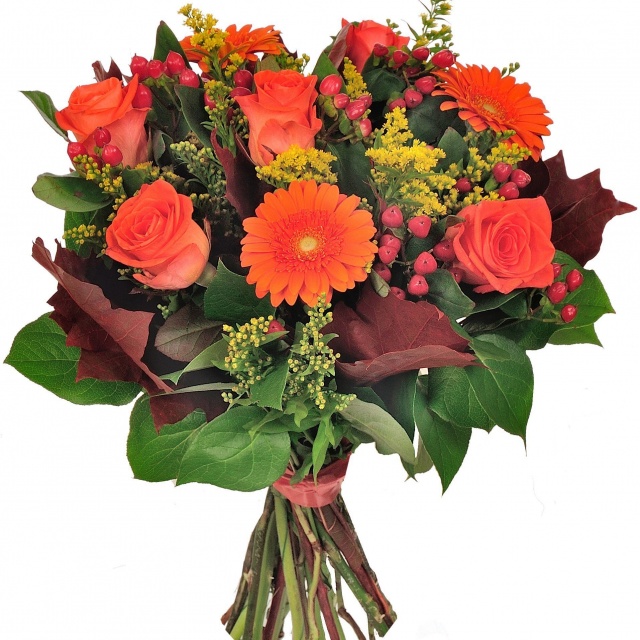 Букет из Роз, Гермини и Гиперикума «Осенний восторг»