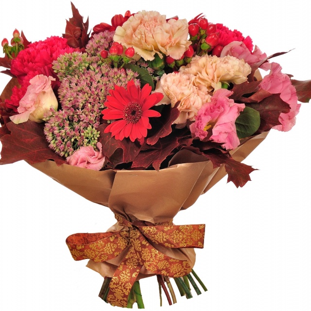 Букет из Гермини, Гвоздики и Лизиантуса «Волшебная энергия»