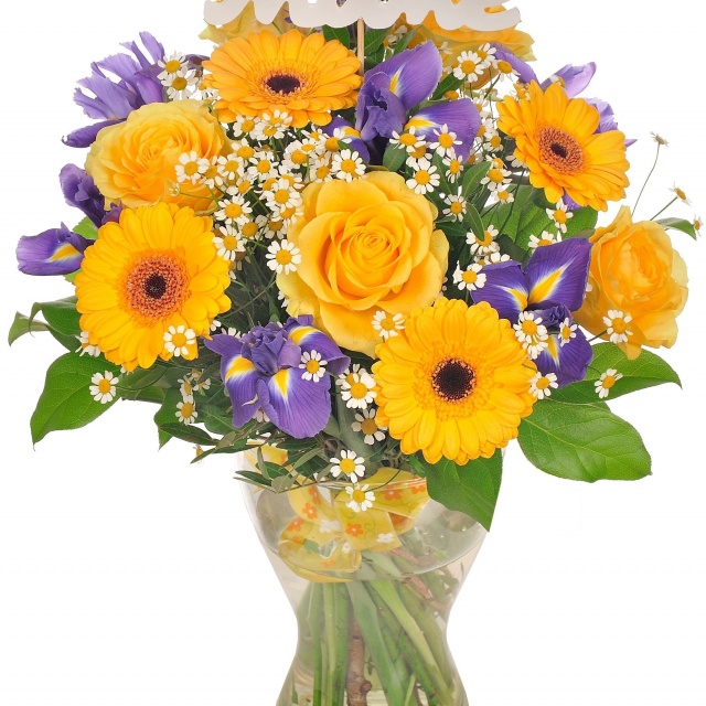Букет из Ирисов, Ромашек и Роз «Листопад чувств»