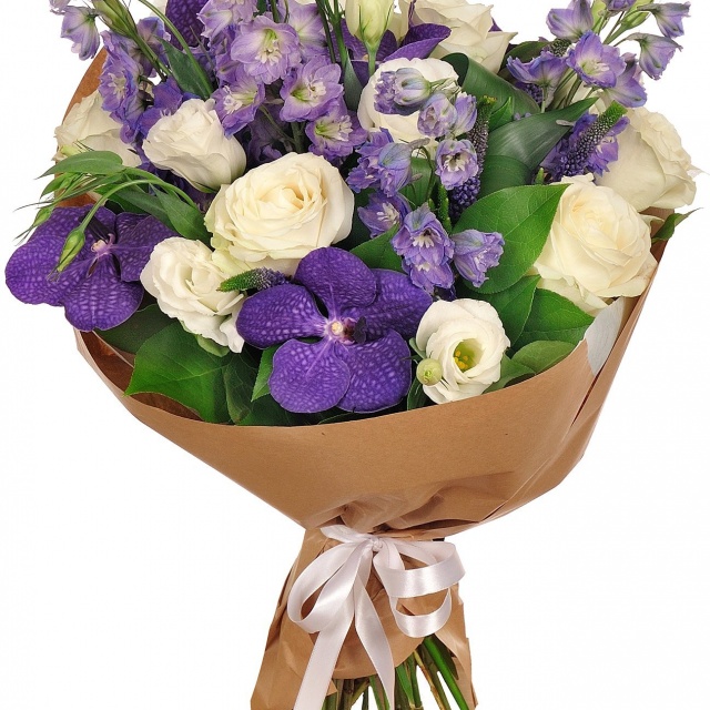 Букет из Роз, Орхидей и Лизиантуса «Волшебный талисман»