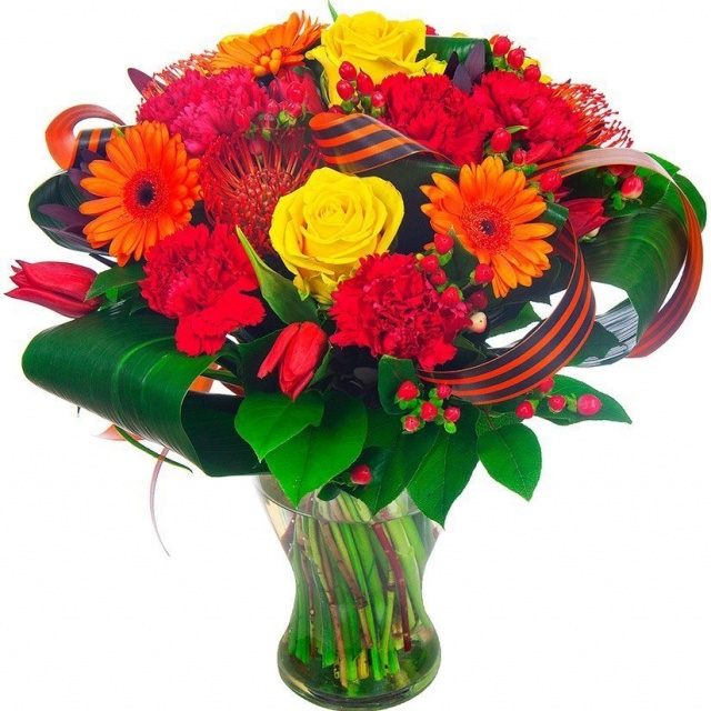 Букет из Роз, Гвоздик и Тюльпанов «Славный день»