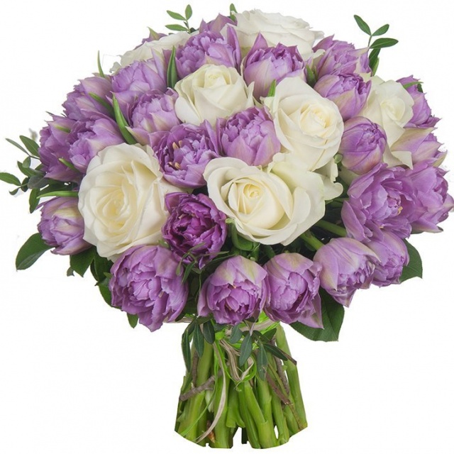 Букет из Роз и Тюльпанов «Сиреневый»