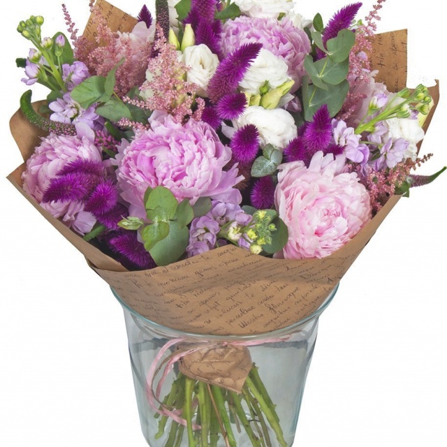 Букет из Пионов, Маттиол и Лизиантуса «Восхитительный июль»