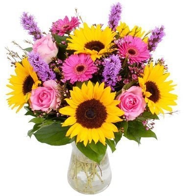 Букет из Подсолнухов, Роз и Гермини «Мое солнышко»