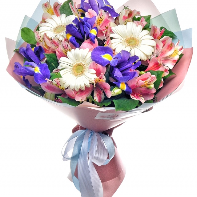 Букет из Альстромерии, Гермини, Ириса «Поцелуй лета»
