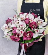 Букет из красных и белых орхидей Изящная красота