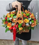 Корзина из Орхидеи и Розы Пламенная любовь Корзина из Орхидеи и Розы Пламенная любовь
