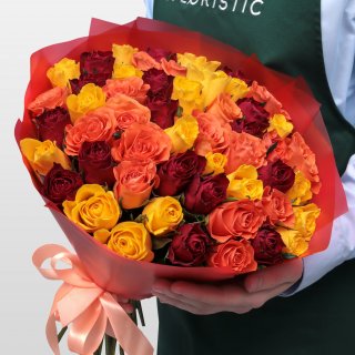 Букет из желто-красных Роз Кения 40 см 51 шт «Пламенный микс» Букет из желто-красных Роз Кения 40 см 51 шт «Пламенный микс»