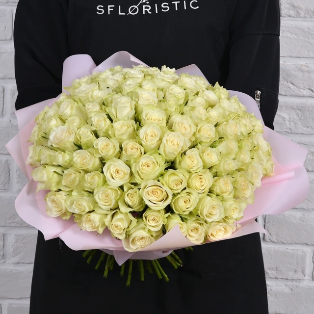 Букет из белых Роз Кения 101 шт 40 см «Безупречность»