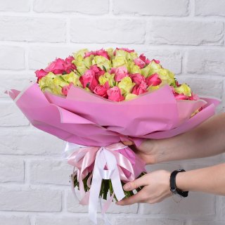 Роза Кения бело-розовый микс 101шт 40 см