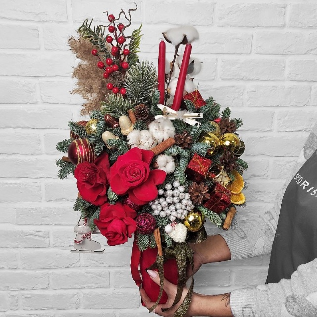 Новогодняя композиция из Нобилиса и Хлопка «Волшебный лес»