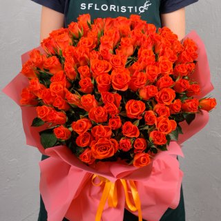 Роза Кения ярко-оранжевая 101шт 40 см