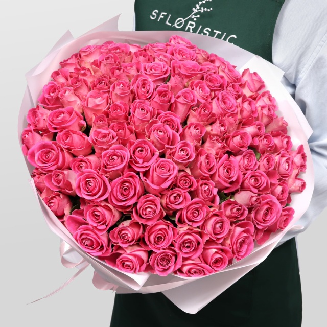 Букет из розовых Роз Кения 101 шт 40 см «Яркость чувств»