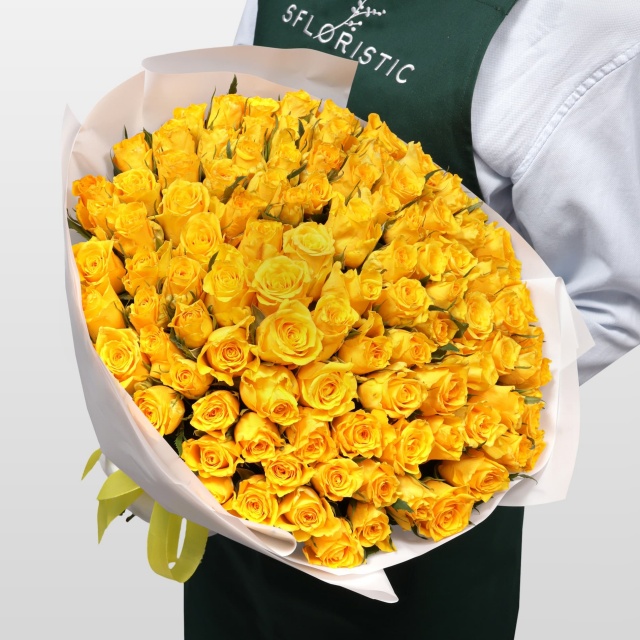 Букет из желтых Роз Кения 101 шт 40 см «Моему Солнышку»