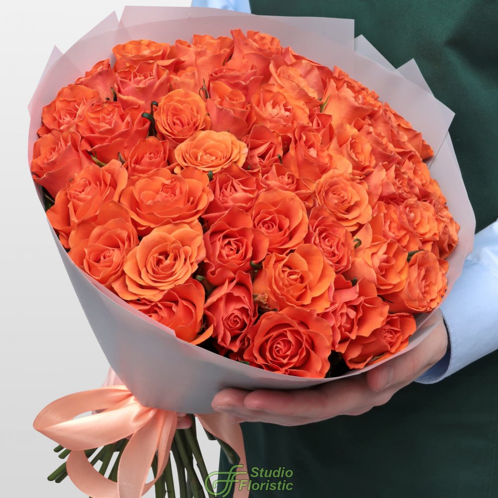 Букет из оранжевых Роз Кения 40 см 51 шт «Оранжевое небо» Букет из оранжевых Роз Кения 40 см 51 шт «Оранжевое небо»