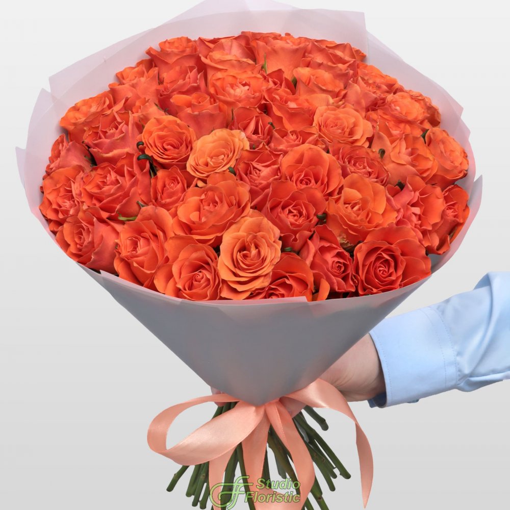Букет из оранжевых Роз Кения 40 см 51 шт «Оранжевое небо» Букет из оранжевых Роз Кения 40 см 51 шт «Оранжевое небо»