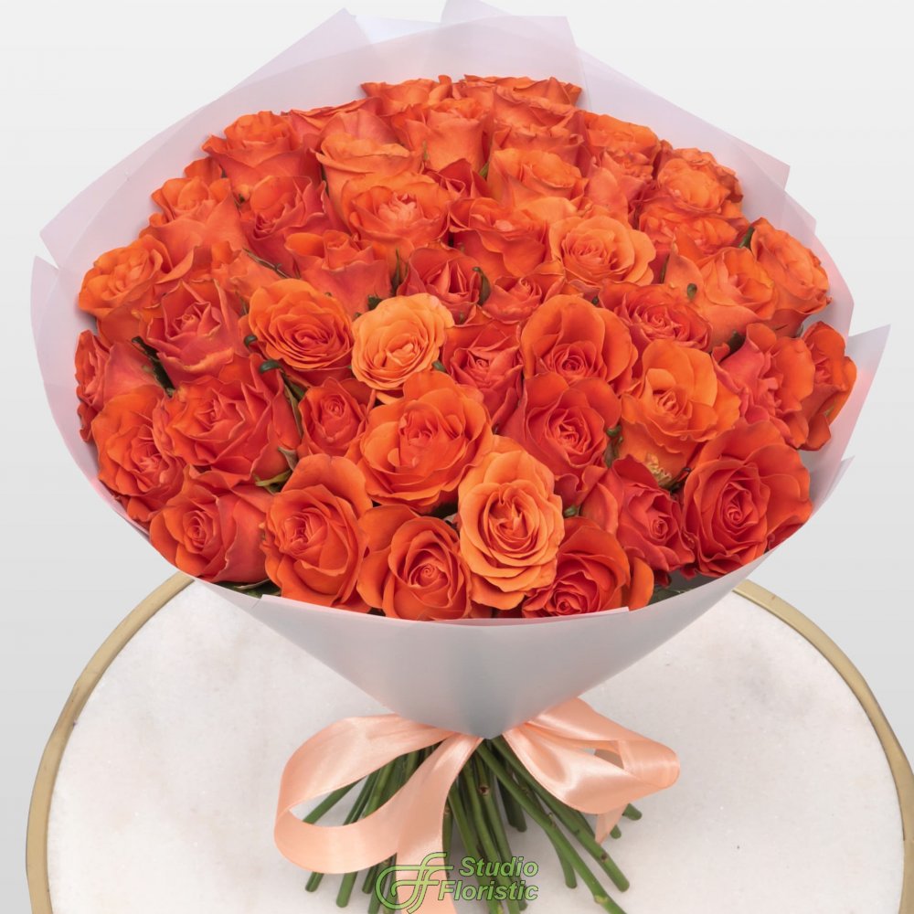 Букет из оранжевых Роз Кения 40 см 51 шт «Оранжевое небо» Букет из оранжевых Роз Кения 40 см 51 шт «Оранжевое небо»
