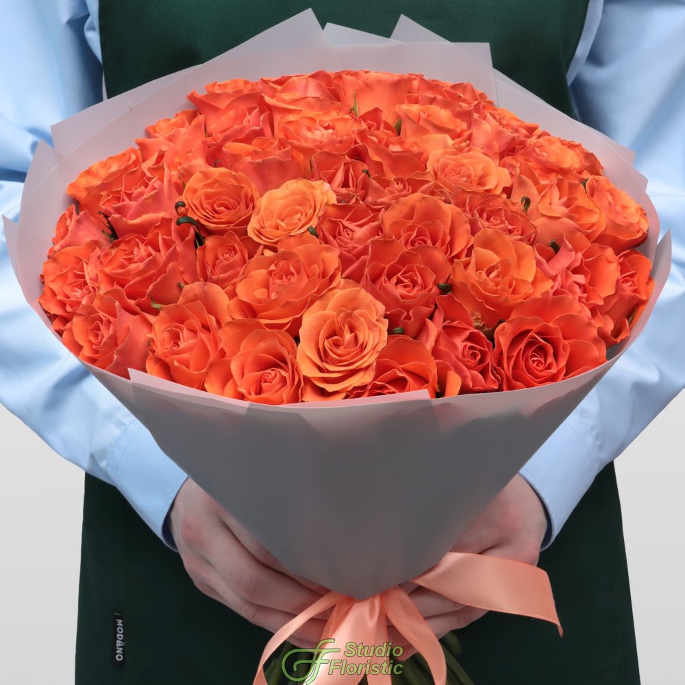 Букет из оранжевых Роз Кения 40 см 51 шт «Оранжевое небо» Букет из оранжевых Роз Кения 40 см 51 шт «Оранжевое небо»