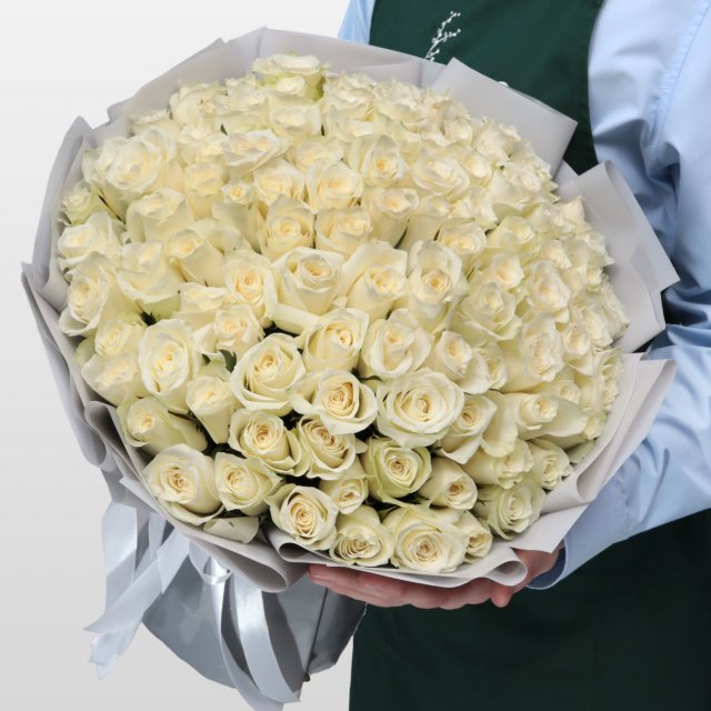 Букет из белых Роз Кения 101 шт 40 см «Свет Моей Души»