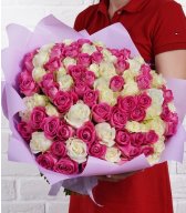 Роза Кения розово-белый микс 101шт 40 см