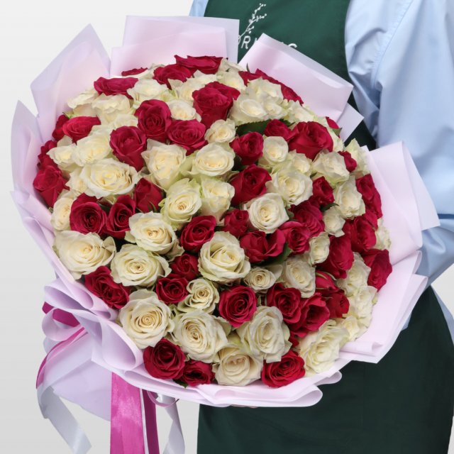 Роза Кения розово-белый микс 101шт 40 см