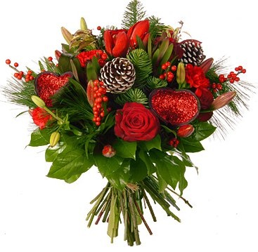 Новогодний букет из Роз, Гвоздик и Сосновых веток «Предновогоднее счастье» Новогодний букет из Роз, Гвоздик и Сосновых веток «Предновогоднее счастье»