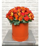 Ярко-оранжевая роза Кения в коробке 101шт