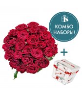 Букет из красных роз 60 см 25 шт с конфетами Raffaello