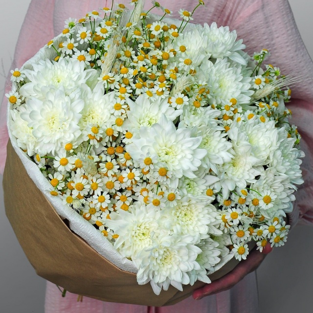 Букет из Хризантемы Кустовой и Матрикарии «Нежное послание» Букет из Хризантемы Кустовой и Матрикарии «Нежное послание»