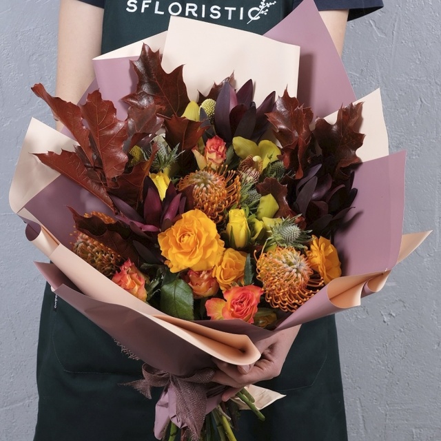 Букет из Левкадендрона, Протеи, Кении, Орхидеи «Краски осени в руках» Букет из Левкадендрона, Протеи, Кении, Орхидеи «Краски осени в руках»