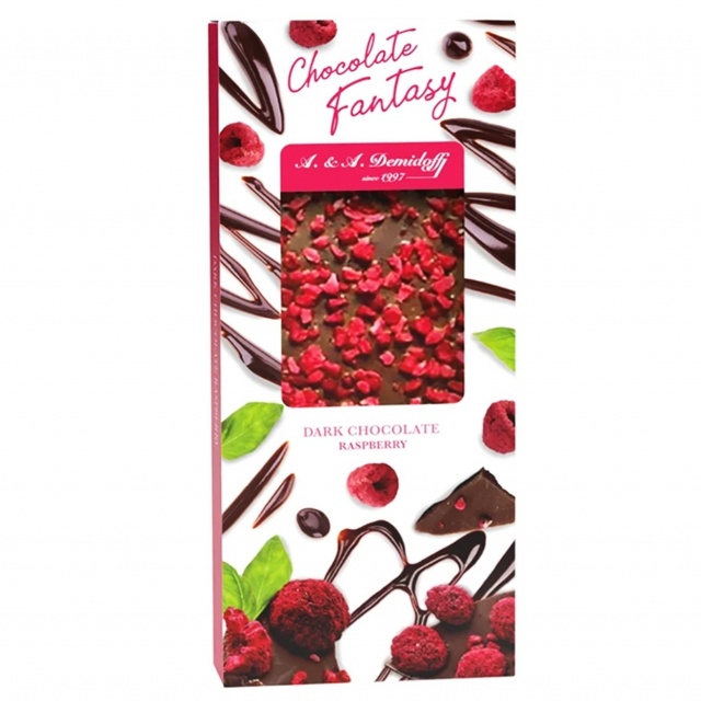 Шоколад горький с кусочками сушеной малины 90 г