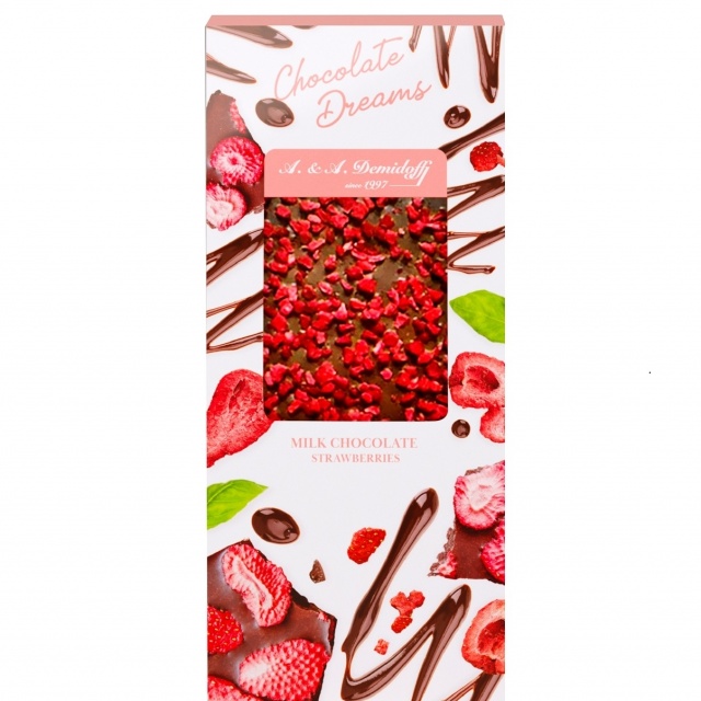 Шоколад молочный с кусочками сушеной клубники 90 г