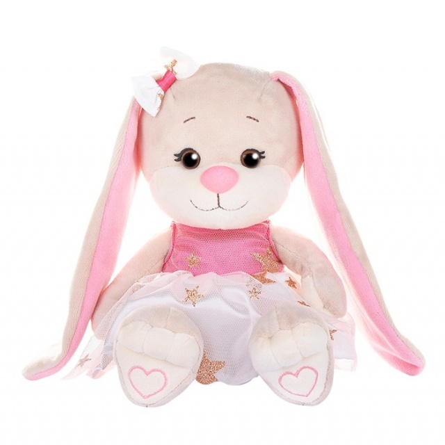 Мягкая Игрушка Зайка в Бело-Розовом Платьице со Звездочками Мягкая Игрушка Зайка в Бело-Розовом Платьице со Звездочками