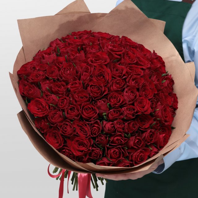 Букет из красной Розы Кения 40 см 101 шт «Роскошной»