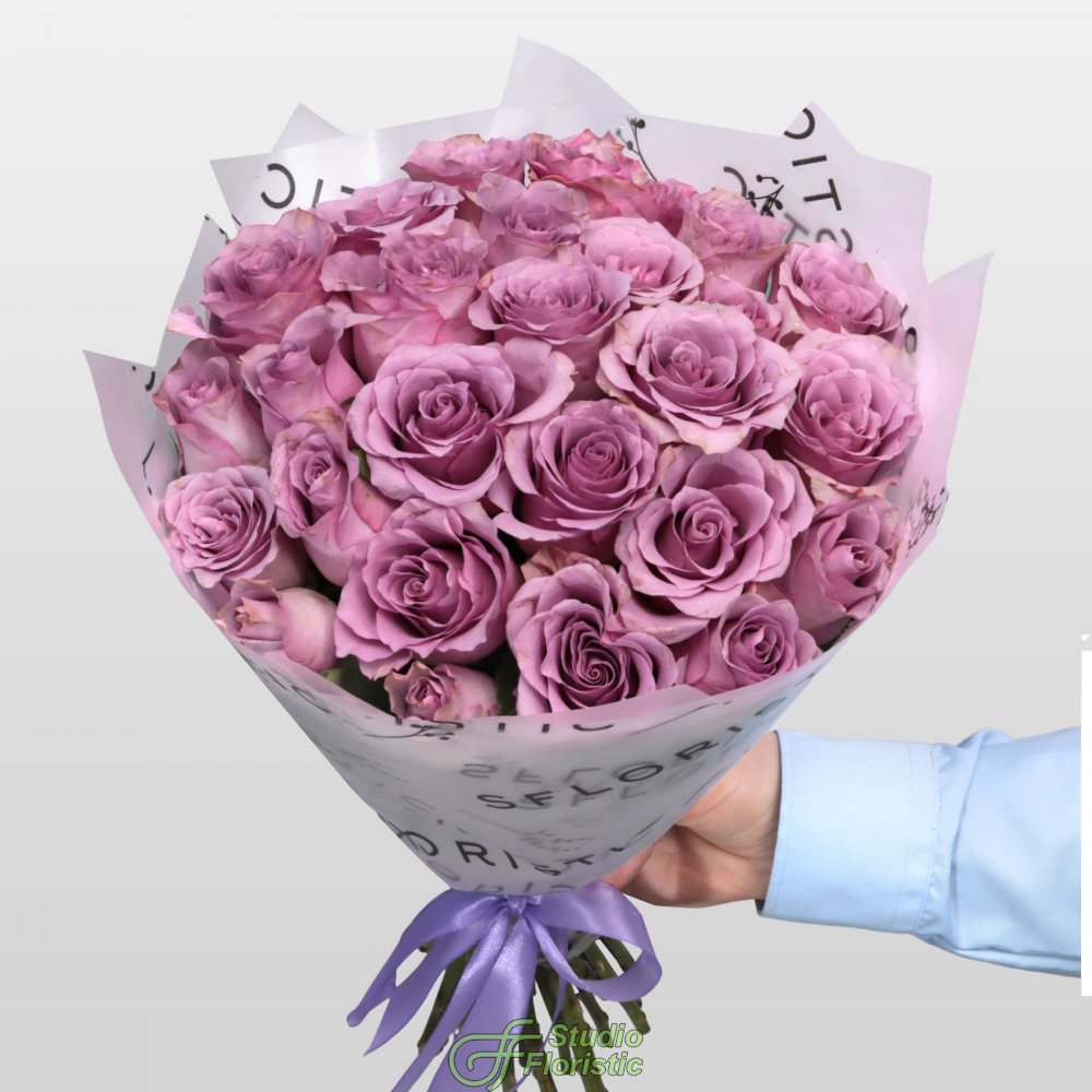 Букет из сиреневых Роз Кения 25 шт 40 см «Чарующий» Букет из сиреневых Роз Кения 25 шт 40 см «Чарующий»