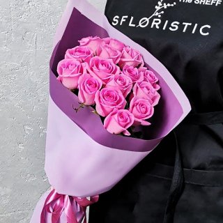 Букет розовых Роза 15 шт 60 см «Ослепительной»