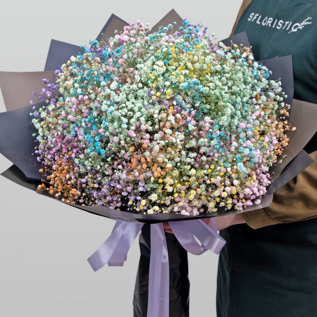 Букет из Радужной Гипсофилы «Веселой»