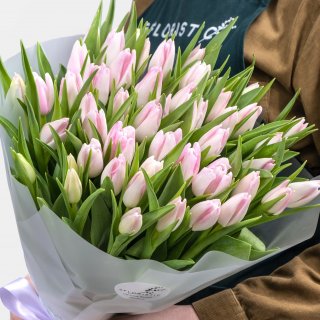 Букет из нежно-розовых тюльпанов 51 шт «Подснежники»