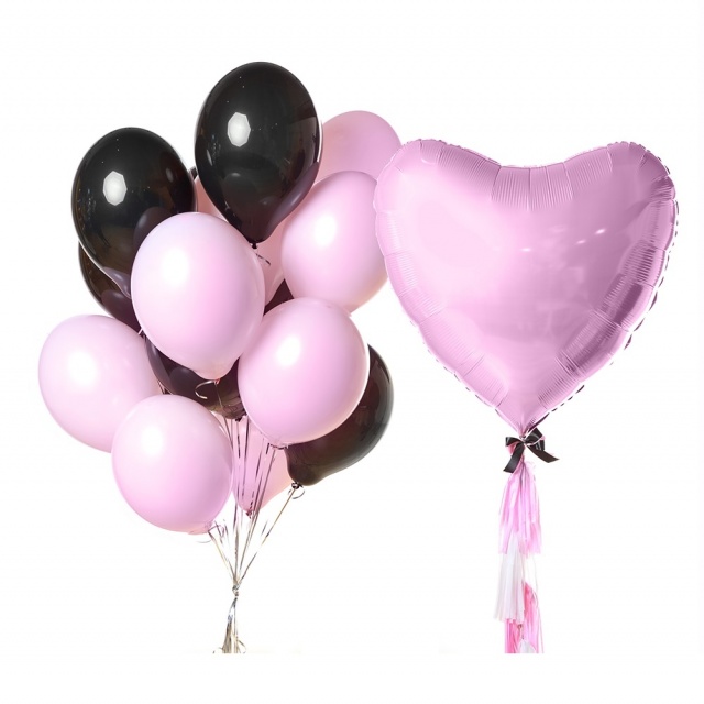 Связка шаров с большим розовым сердцем Связка шаров с большим розовым сердцем